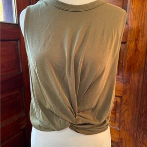 Lush Olive Sleeveless Knot Athletic Top cropped